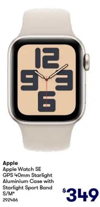 BIG W Apple Watch SE GPS 40mm Starlight Aluminium Case with Starlight Sport Band S/M offer