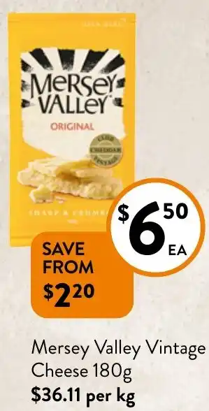 Foodworks Mersey Valley Vintage Cheese 180g offer