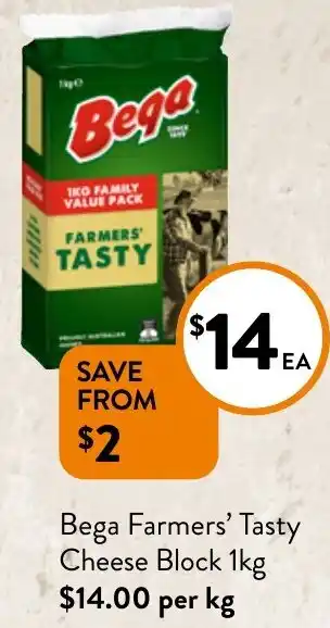 Foodworks Bega Farmers' Tasty Cheese Block 1kg offer