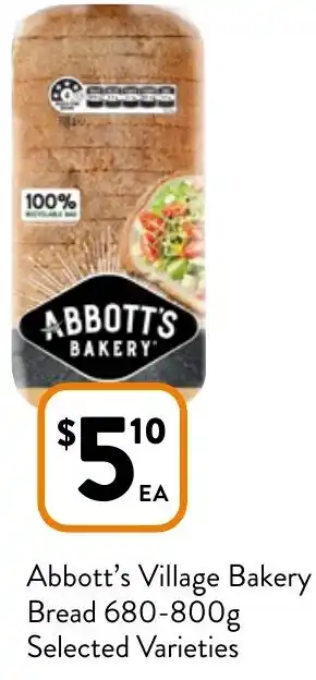 Foodworks Abbott's Village Bakery Bread 680-800g offer