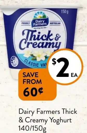 Foodworks Dairy Farmers Thick & Creamy Yoghurt 140/150g offer