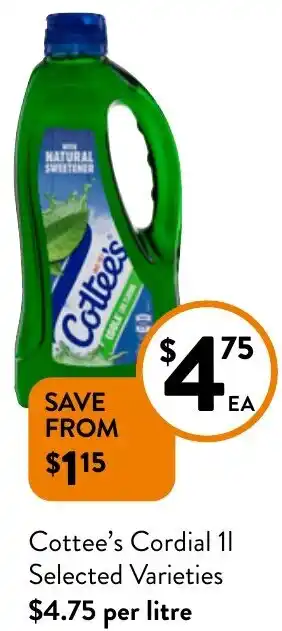 Foodworks Cottee's Cordial 11 offer