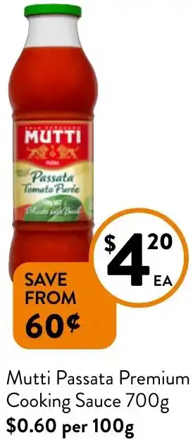 Foodworks Mutti Passata Premium Cooking Sauce 700g offer