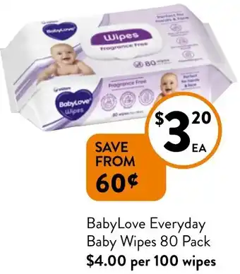 Foodworks BabyLove Everyday Baby Wipes 80 Pack offer