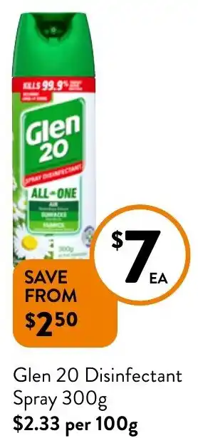 Foodworks Glen 20 Disinfectant Spray 300g offer