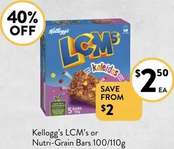 Foodworks Kellogg's LCM's or Nutri-Grain Bars 100/110g offer