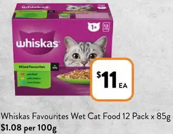 Foodworks Whiskas Favourites Wet Cat Food 12 Pack x 85g offer