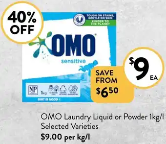 Foodworks OMO Laundry Liquid or Powder 1kg/l offer