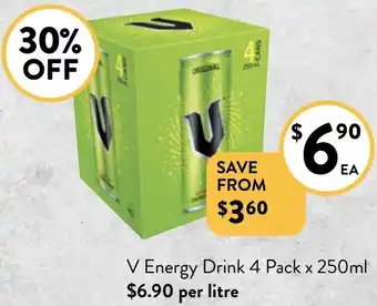 Foodworks V Energy Drink 4 Pack x 250ml offer