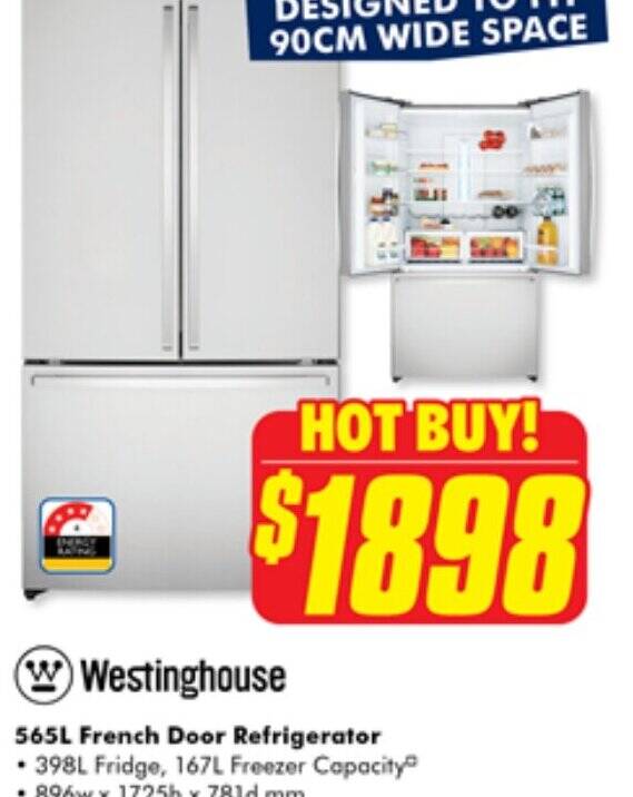 Westinghouse 565L French Door Refrigerator offer at The Good Guys