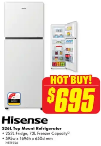The Good Guys Hisense 326L Top Mount Refrigerator offer