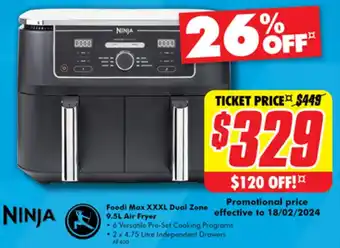 The Good Guys NINJA Foodi Max XXXL Dual Zone 9.5L Air Fryer offer