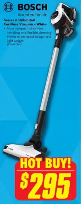 The Good Guys BOSCH Series 6 Unlimited Cordless Vacuum - White offer