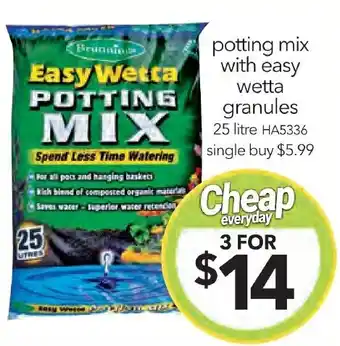 Cheap as Chips potting mix with easy wetta granules 25 litre offer