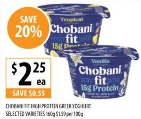 CHOBANI FIT HIGH PROTEIN GREEK YOGHURT 160g offer at Supabarn
