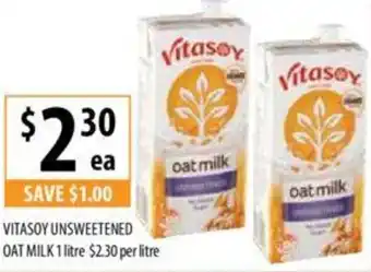 Supabarn VITASOY UNSWEETENED OAT MILK 1 litre offer