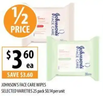 Supabarn JOHNSON'S FACE CARE WIPES 25 pack offer