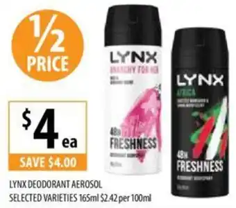 Supabarn LYNX DEODORANT AEROSOL 165ml offer
