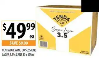 Supabarn YENDA BREWING CO SESSIONS LAGER 3.5% CANS 30 x 375ml offer