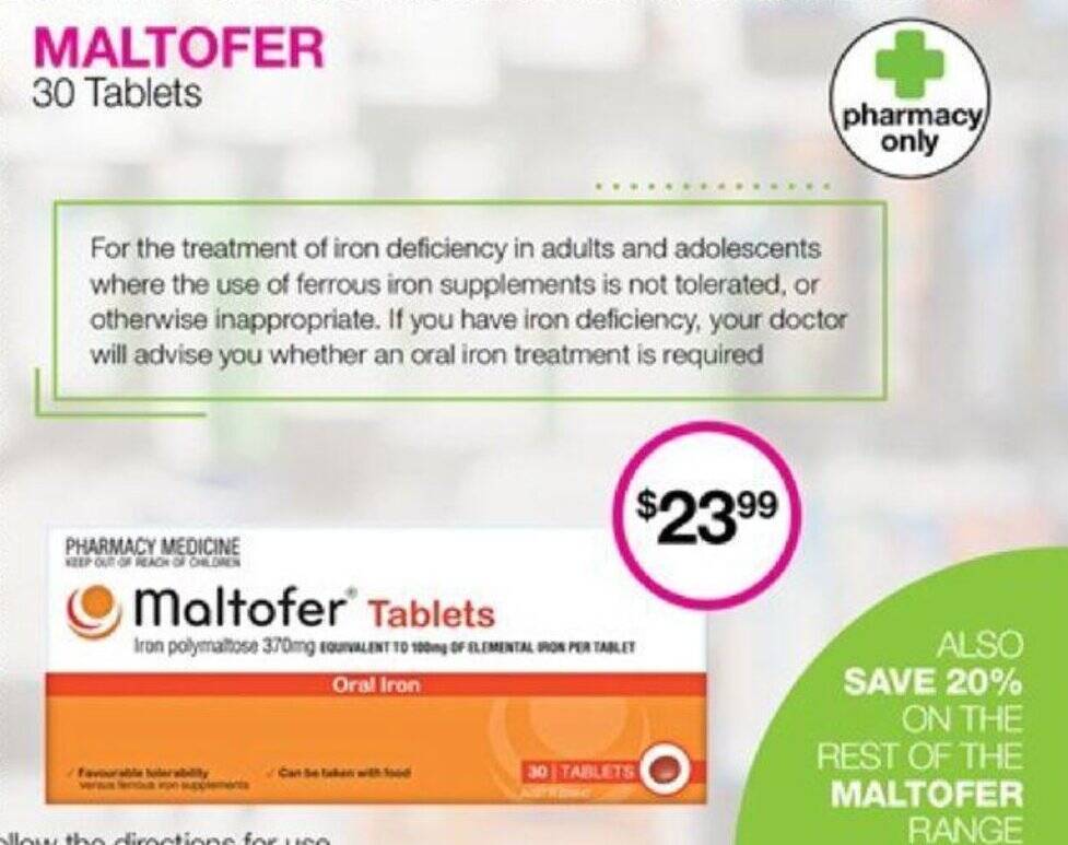 MALTOFER 30 Tablets offer at Priceline