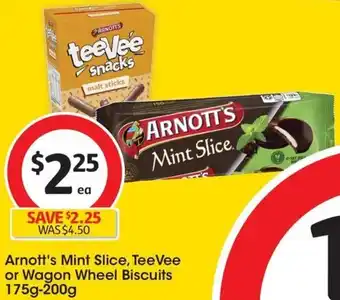 Coles Arnott's Mint Slice, TeeVee or Wagon Wheel Biscuits 175g-200g offer