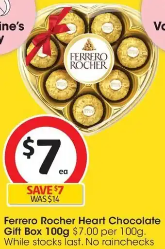 Coles Ferrero Rocher Heart Chocolate Gift Box 100g offer