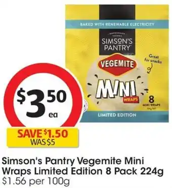 Coles Simson's Pantry Vegemite Mini Wraps Limited Edition 8 Pack 224g offer