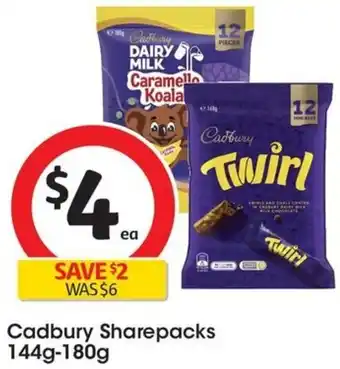 Coles Cadbury Sharepacks 144g-180g offer