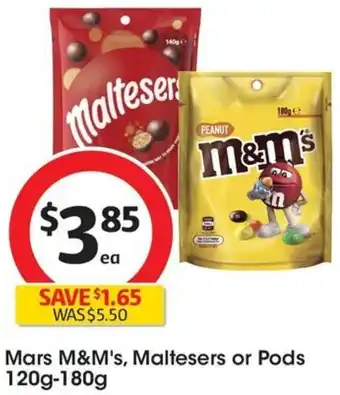 Coles Mars M&M's, Maltesers or Pods 120g-180g offer