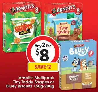 Coles Arnott's Multipack Tiny Teddy, Shapes or Bluey Biscuits 150g-200g offer