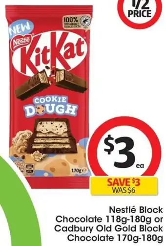 Coles Nestlé Block Chocolate 118g-180g or Cadbury Old Gold Block Chocolate 170g-180g offer
