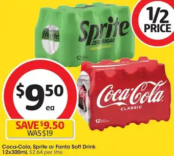 Coles Coca-Cola, Sprite or Fanta Soft Drink 12x300mL offer