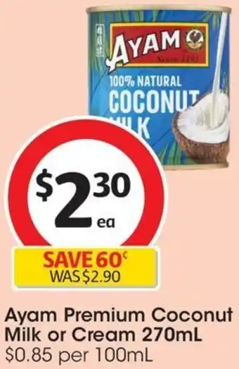 Coles Ayam Premium Coconut Milk or Cream 270mL offer