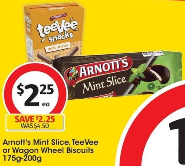 Arnott's Mint Slice, TeeVee or Wagon Wheel Biscuits 175g200g offer at