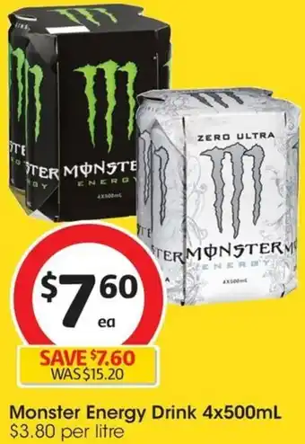 Coles Monster Energy Drink 4x500mL offer