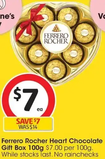 Coles Ferrero Rocher Heart Chocolate Gift Box 100g offer