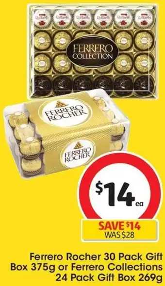 Coles Ferrero Rocher 30 Pack Gift Box 375g or Ferrero Collections 24 Pack Gift Box 269g offer