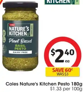 Coles Coles Nature's Kitchen Pesto 180g offer