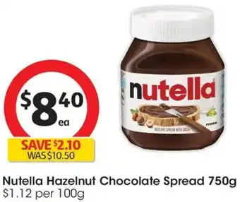 Coles Nutella Hazelnut Chocolate Spread 750g offer