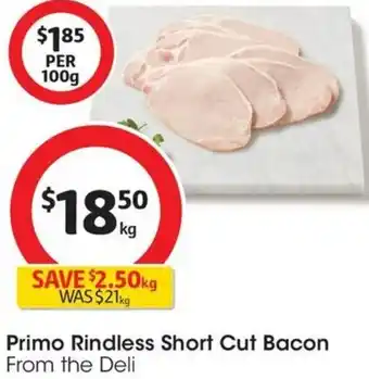 Coles Primo Rindless Short Cut Bacon offer