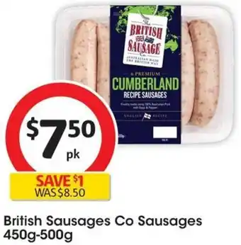 Coles British Sausages Co Sausages 450g-500g offer