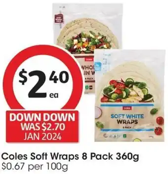 Coles Coles Soft Wraps 8 Pack 360g offer