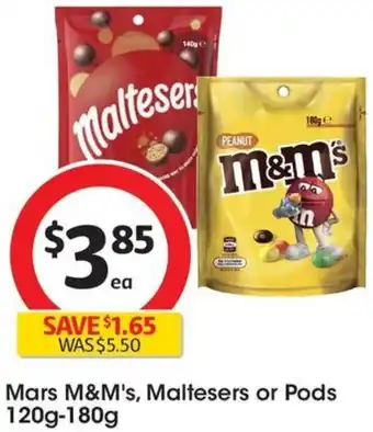 Coles Mars M&M's, Maltesers or Pods 120g-180g offer
