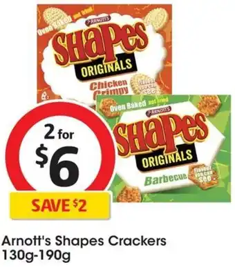 Coles Arnott's Shapes Crackers 130g-190g offer