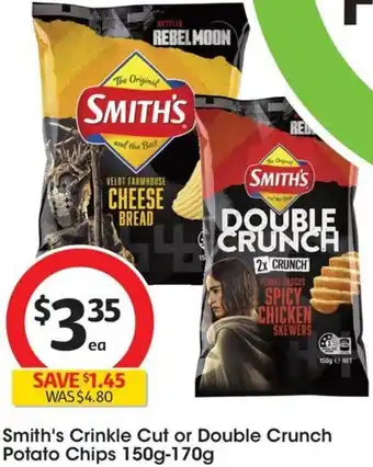 Coles Smith's Crinkle Cut or Double Crunch Potato Chips 150g-170g offer