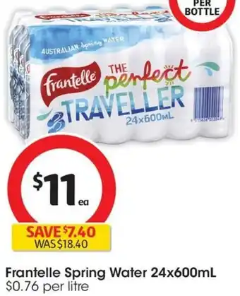 Coles Frantelle Spring Water 24x600mL offer