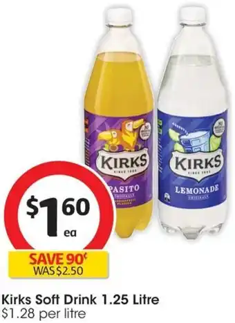 Coles Kirks Soft Drink 1.25 Litre offer