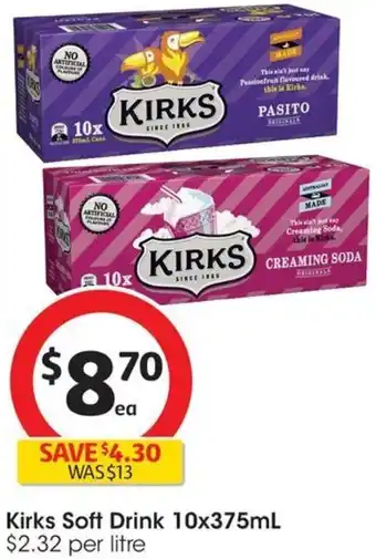 Coles Kirks Soft Drink 10x375mL offer