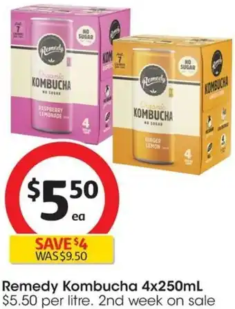 Coles Remedy Kombucha 4x250mL offer