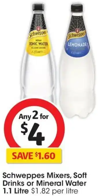 Coles Schweppes Mixers, Soft Drinks or Mineral Water 1.1 Litre offer